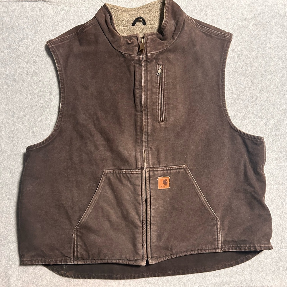 Carhartt Lined Vest Mens 2XL Dark Brown Canvas Work Vest